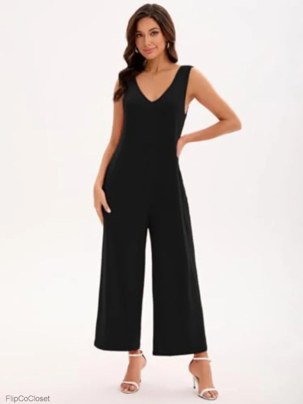 Sleeveless V-Neck Loose Jumpsuit with Pockets Summer Casual